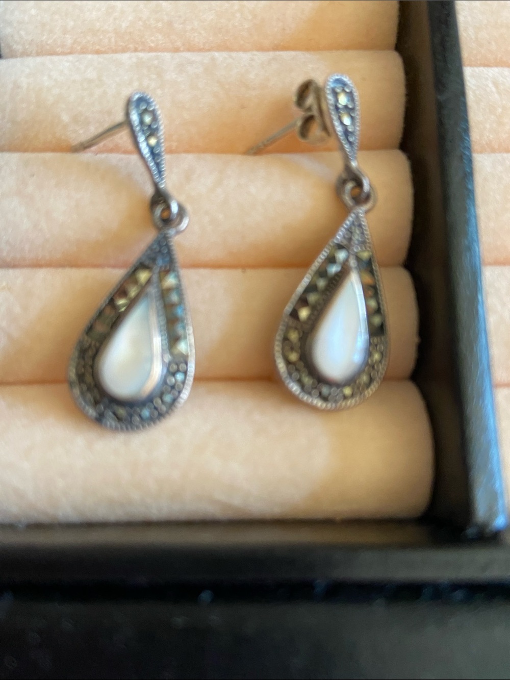 Antique French Art Nouveau Sterling Silver Asymmetrical Storybook Earrings.